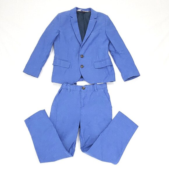 H&M 2 Piece Suit Set Jacket Pants Boys 6X 122 6-7 yrs Blue Blazer 100% Cotton - Picture 1 of 16